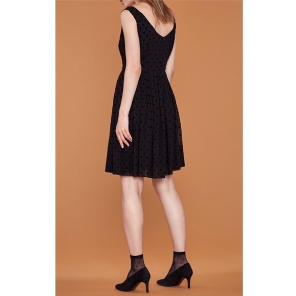 Emily & Fin Abigail Black Velvet Polka Dot Fit & Flare Dress Size S Pockets - Picture 14 of 15